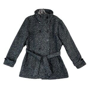 Ike Behar Womens L Coat Fleece Double Breasted Belted Boucle Gray Soft Corpcore